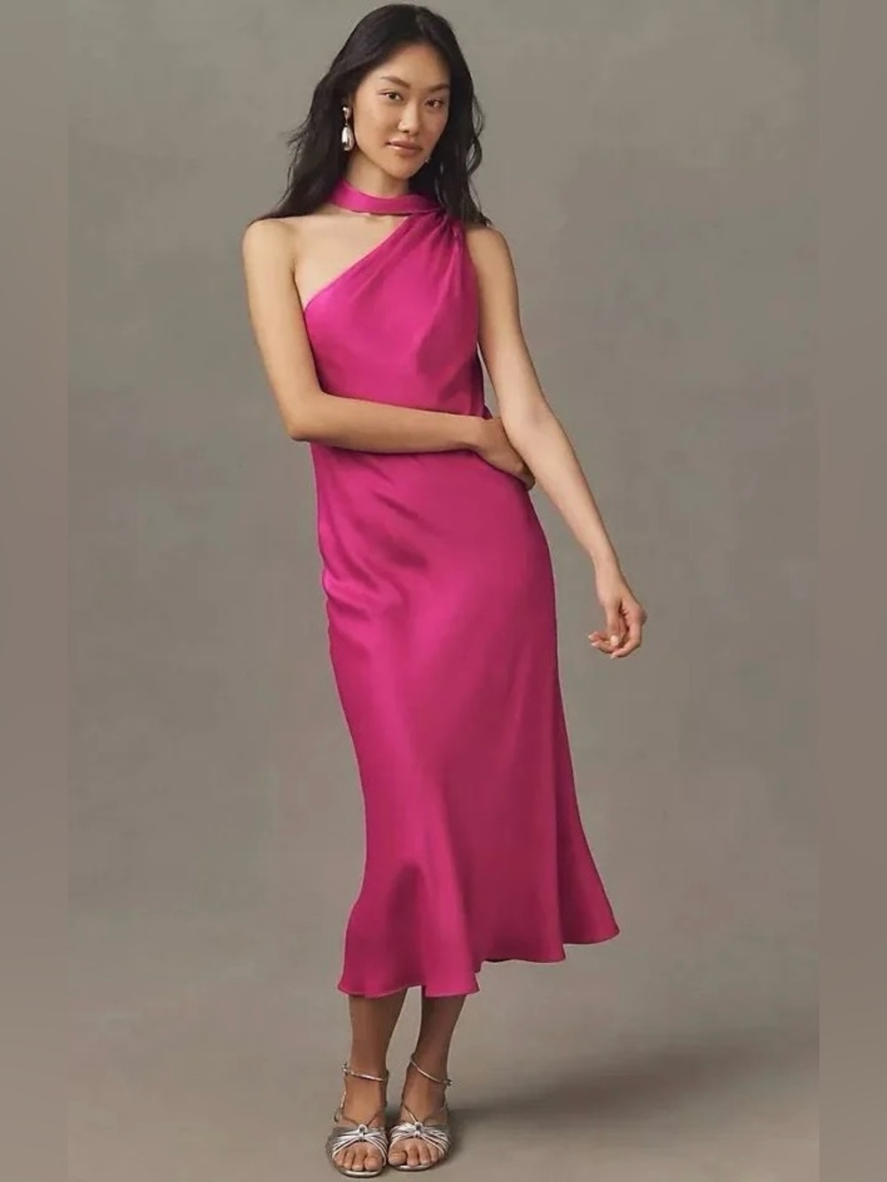 BHLDN NICOLETTA
ONE-SHOULDER TIE-NECK SATIN MIDI
DRESS
